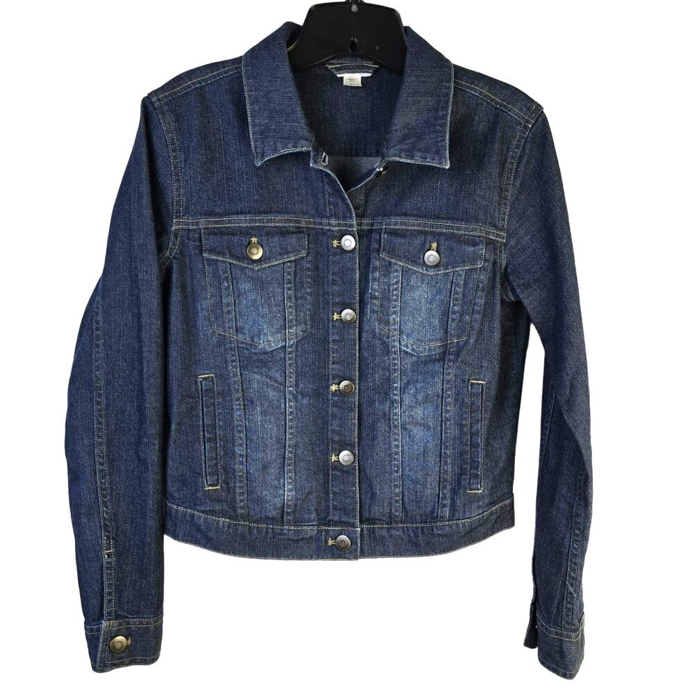 Garnet Hill Denim Jacket Women's 2 Blue Dark Wash Fading Classic Casual Festival